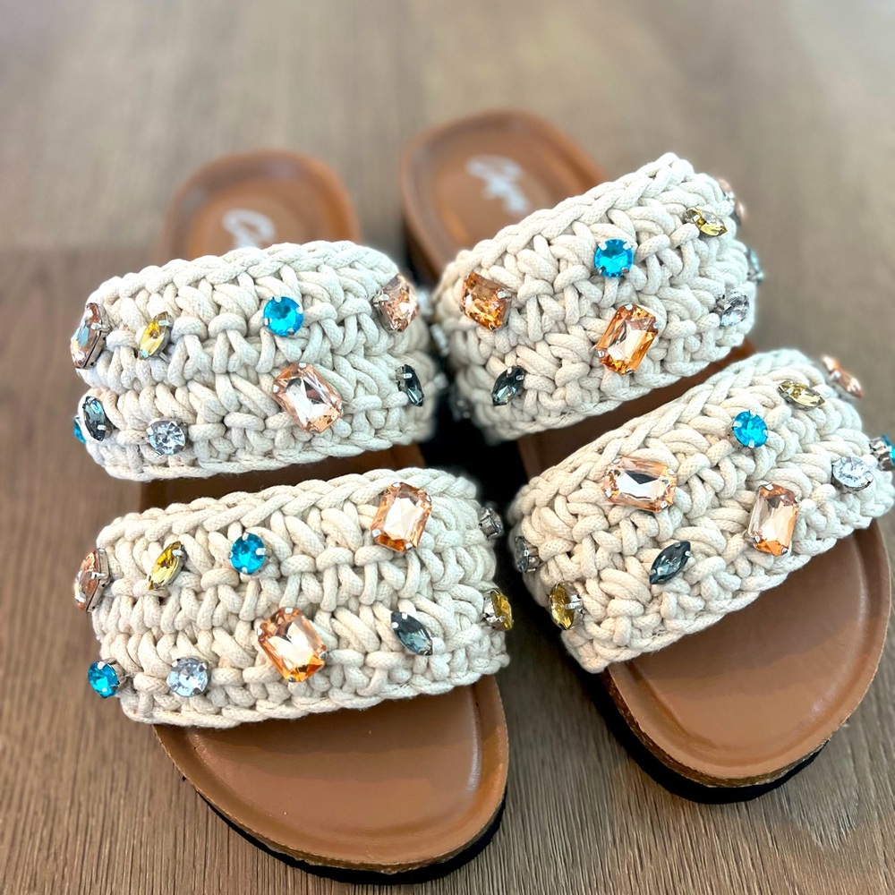 Brand New Crochet Gemstone Sandals - Size 9 (Runs Small)